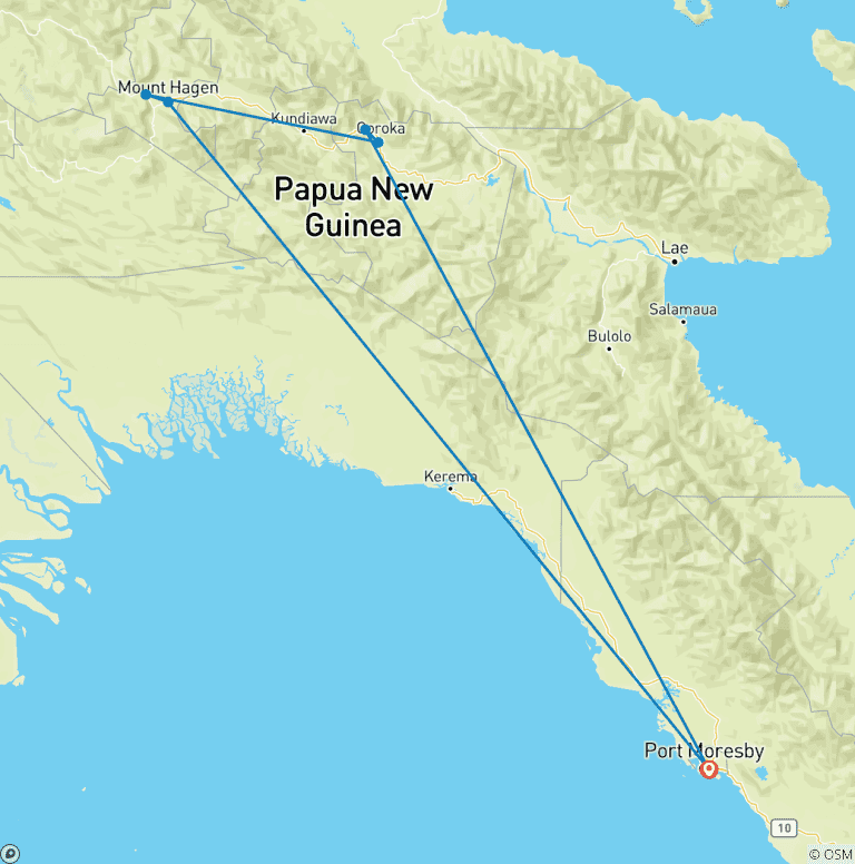 Map of Papua New Guinea Highlands Tribes Tour and Goroka Festival