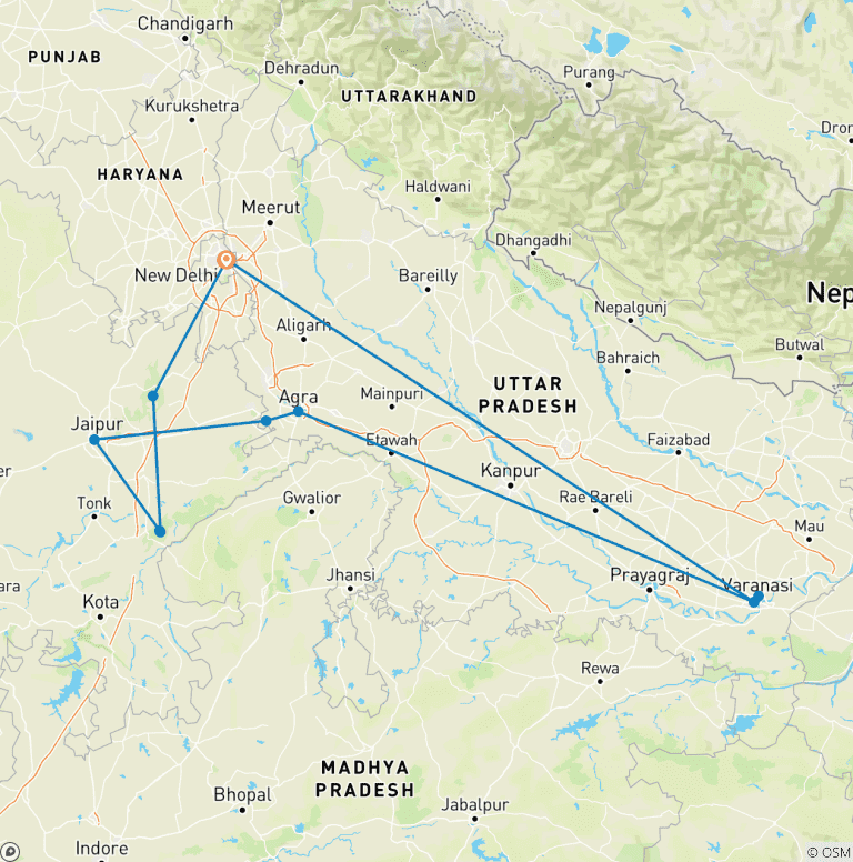 Map of Highlights of India Tour