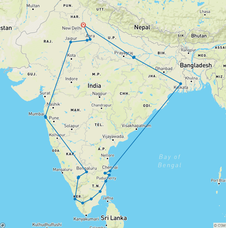 Map of India Highlights Tour