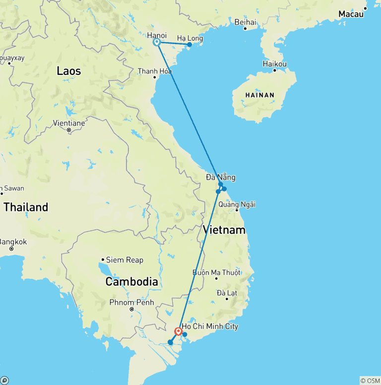 Map of Vietnam - 10 Days. Departure every Monday and Sunday from Hanoi