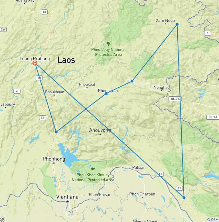 Map of Laos Dirty Motorcycle Tour to Viengthong, Viengxay, Phonsavanh, Vang Vieng, Plain of Jars, Xaisomboune