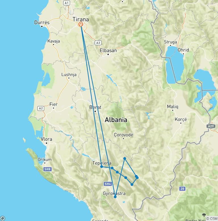 Map of Hidden Valley Trek: Homestay Trekking & Southern Albania's Cultural Highlights (8 days)