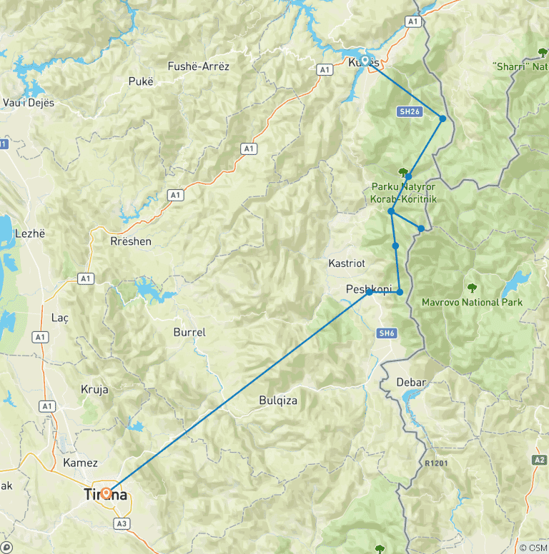 Map of High Scardus Trail - Trek the newest section of the Via Dinarica (8 days) 