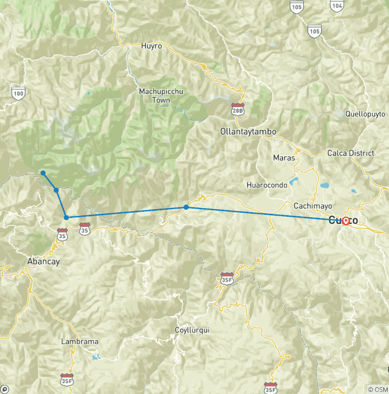 Map of 5 Day Choquequirao Trek – Private Service