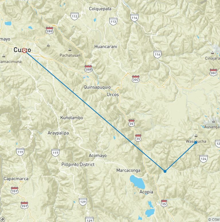 Map of 2 Day Vinincunca Trek: Ausangate, Rainbow Mountain & Red Valley