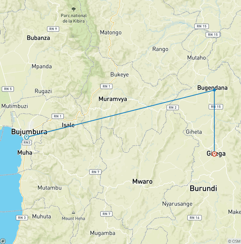 Map of Burundian Adventure Safari 7 Days 6 Nights (Comfort)