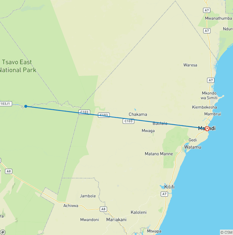 Map of 5 Days/4 Nights Malindi Adventure
