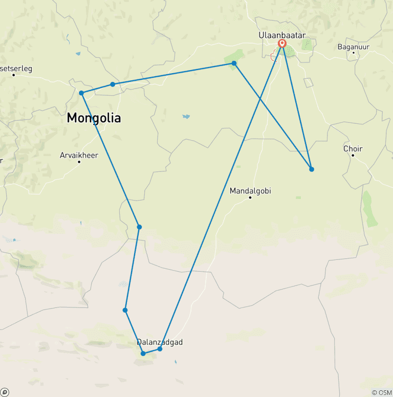 Map of Tailor-Made 10 Days Mongolia Highlights Tour, Private Guide & Driver