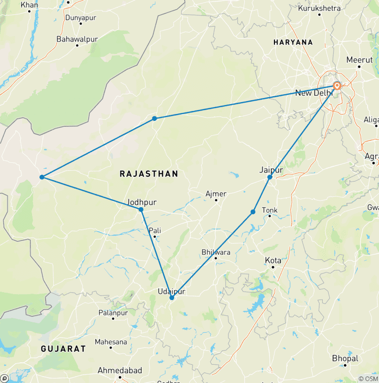 Map of 14 Days Rajasthan Tour By Local Trains