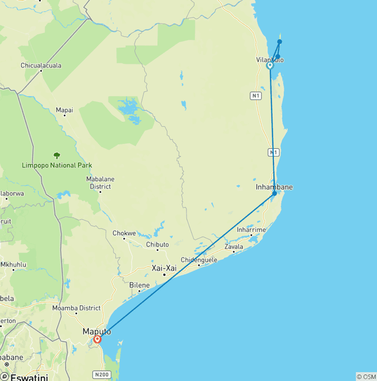 Map of Non- Divers Adventure Package from Vilanculos 7D/ 6N