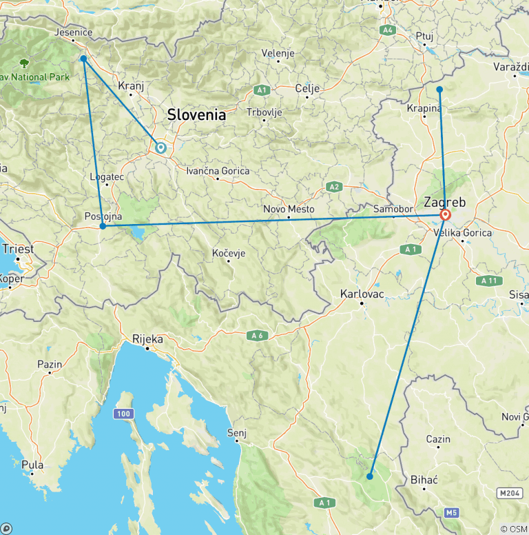 Map of Croatia and Slovenia 6 days Private Tour