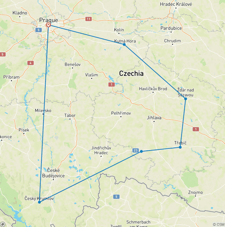 Map of Czechia Unesco Tour – 7 Unesco Sites in 6 Days, Max 6 People Per Tour