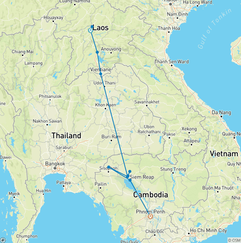 Map of Discover Lao and Cambodia 11 days