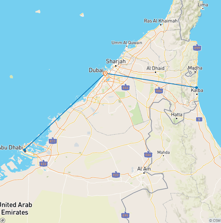 Map of Emirates Explorer: Dubai, Abu Dhabi & Fujairah