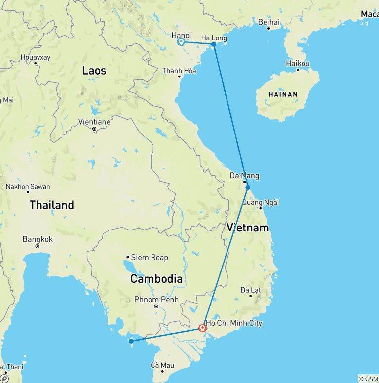 Map of Vietnam's Highlands to Coastlines 21 days 20 nights