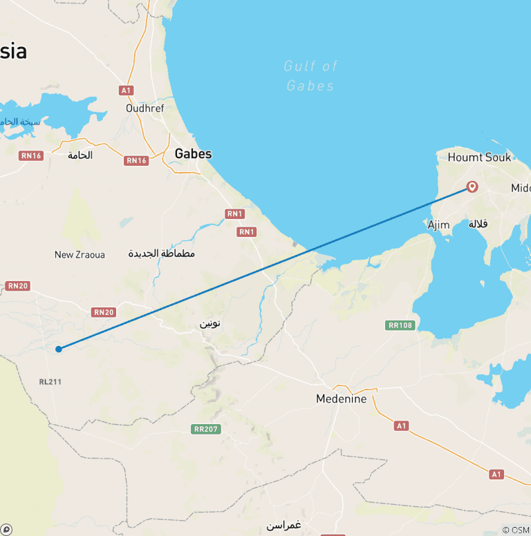 Map of Camel Riding Adventure at Great Oriental Erg 7 Days/ 6 Nights