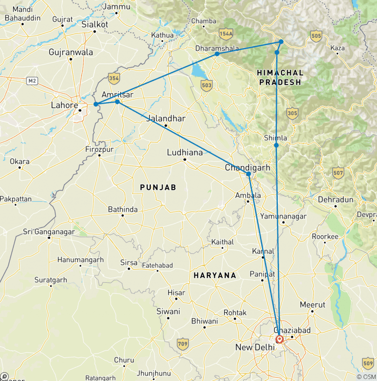 Map of Private 10 Days Himalayas with Golden Temple tour by car