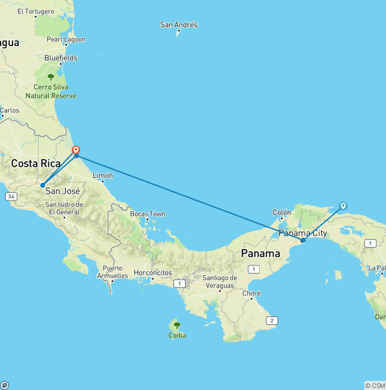 Map of Panama City to San Jose Travel Pass