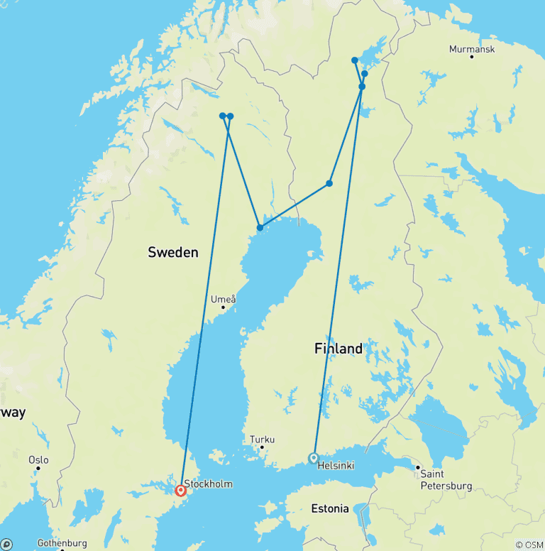 Map of Scandinavian Northern Lights