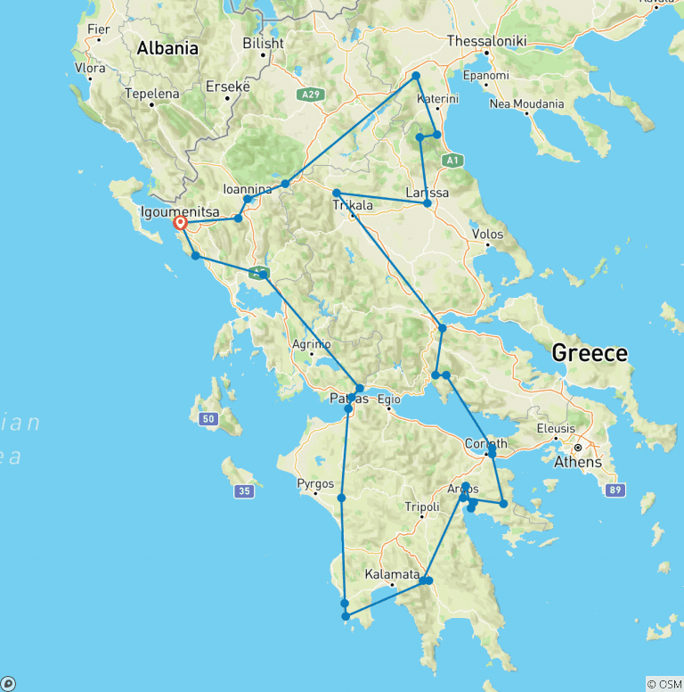 Map of Stunning tour in Greece: UNESCO sites and other top destinations on a 19-days tour from Igoumenitsa