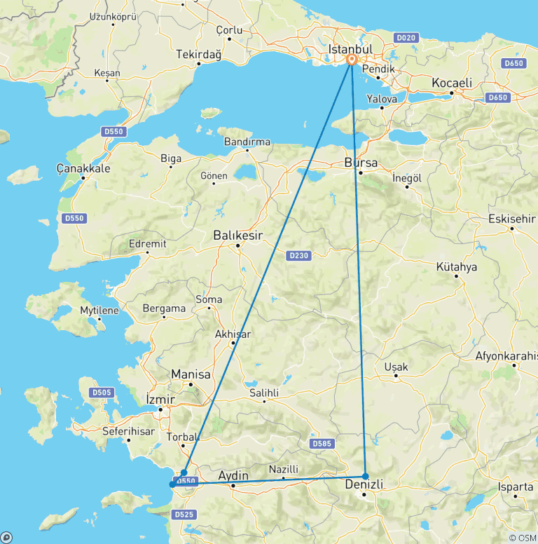 Map of 7 Days Best of Istanbul, Ephesus & Pamukkale Tour