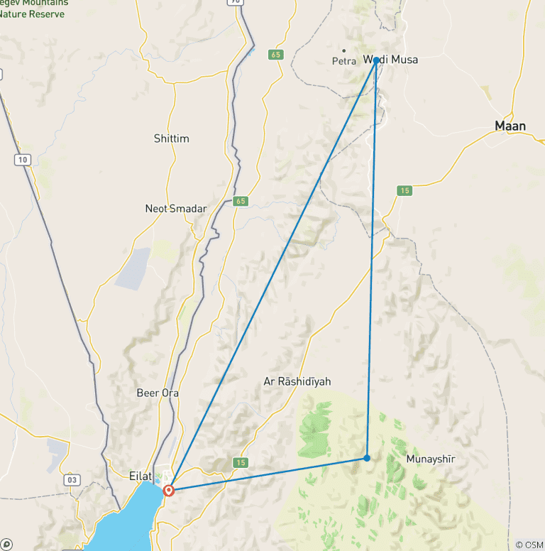 Map of Wadi Rum and Petra Tour for 03 Days - 02 Nights from Aqaba City  (AQ-JHT-007)