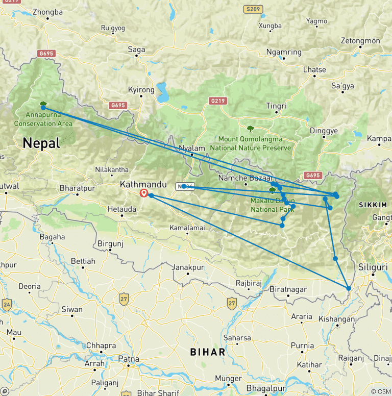 Map of Great Himalayan Trail Trek - 34 Days