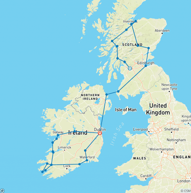 Map of Scottish & Irish Gold - 16 Days/15 Nights (38 destinations)