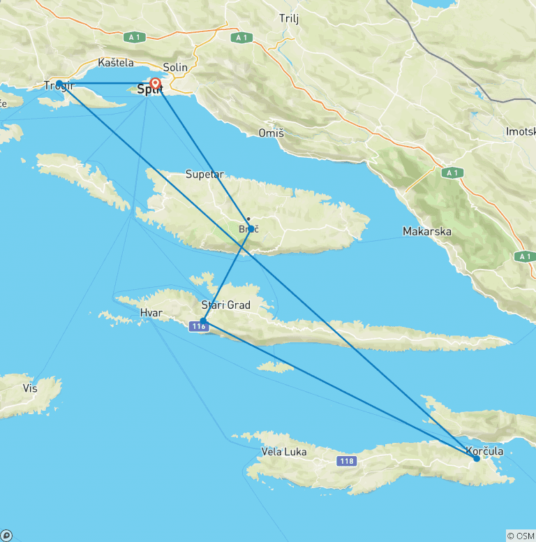 Map of Croatia Island Hopping, 15 Days