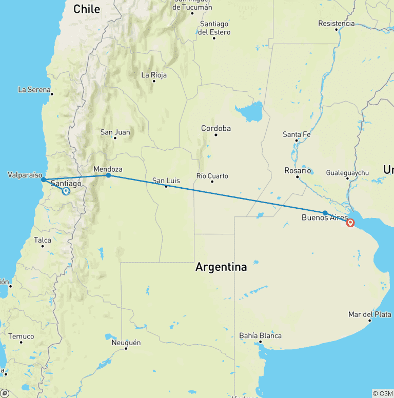 Map of 10 Days Unique Exploration Chile & Argentina