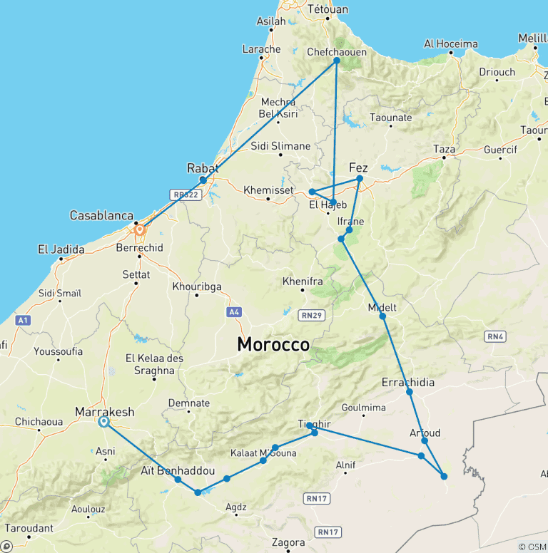 Map of Morocco & Jewish heritage 10 days