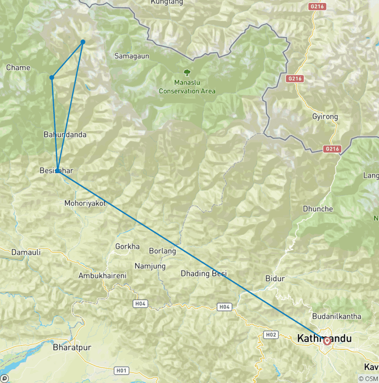 Map of Bhimtang Yoga Trek  7 Days 6 Night