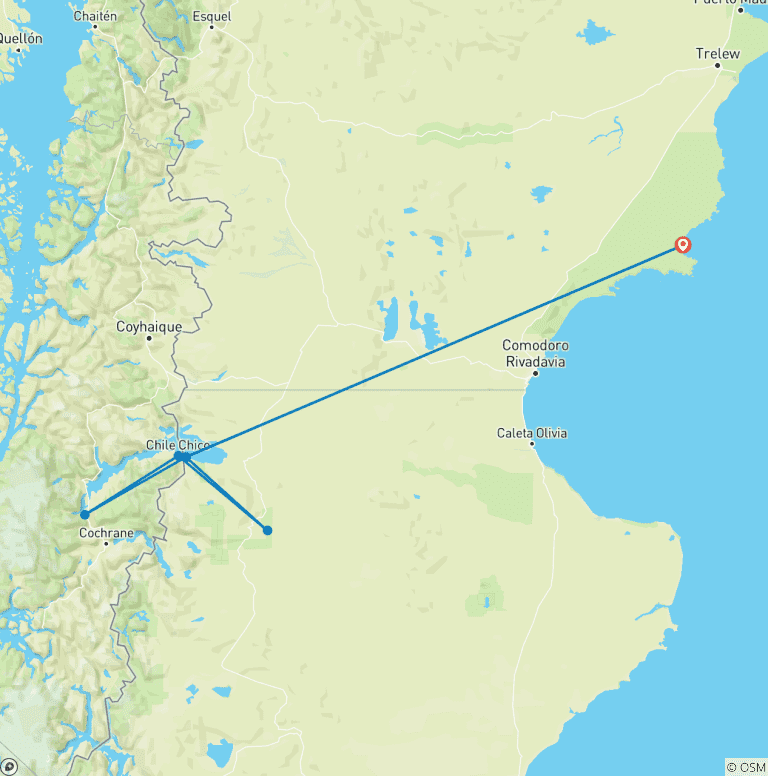 Map of Argentina & Chile: Cave of Hands & Bertrand Port 7 days