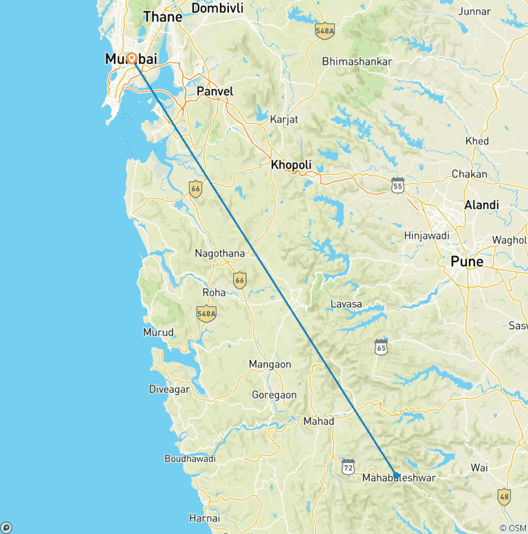 Map of Mumbai to Mahabaleshwar Blissful Retreat