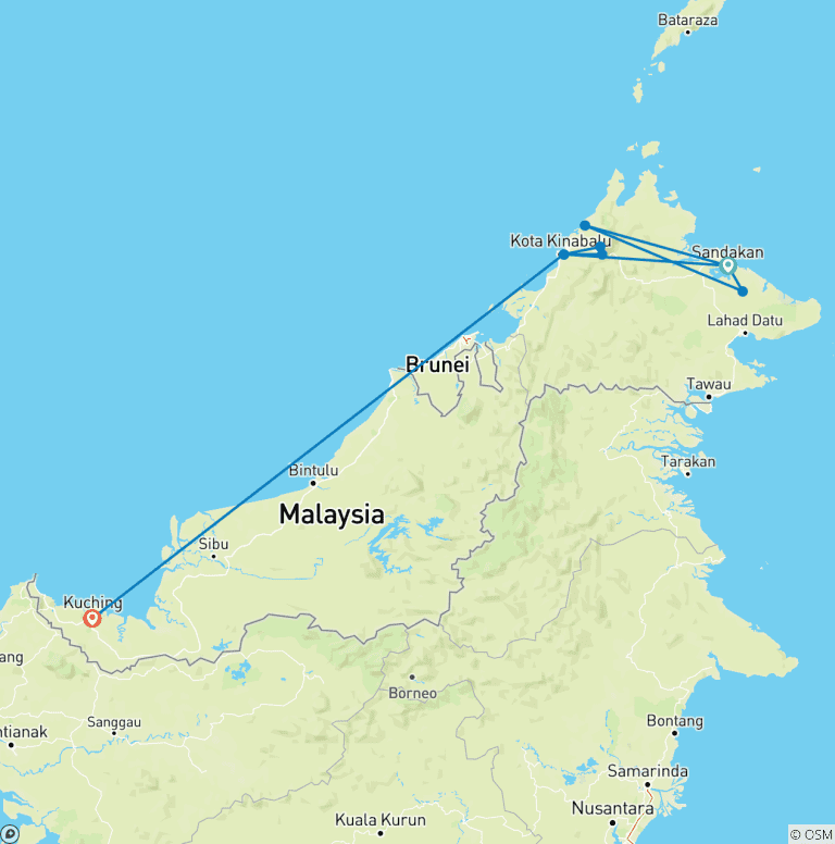 Map of BORNEO MALAYSIA DISCOVERY TOUR