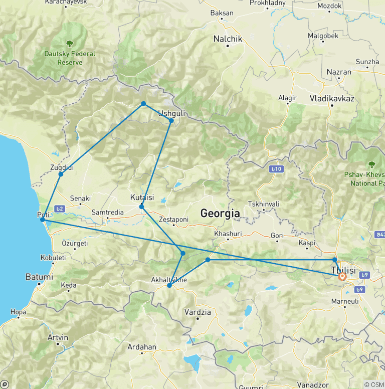 Map of Private adventure journey to Georgia