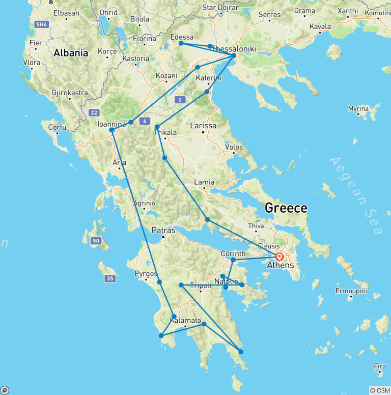 Map of 17 Day Private Tour Package All Over Greece, Mythical Paths, Ancient Routes