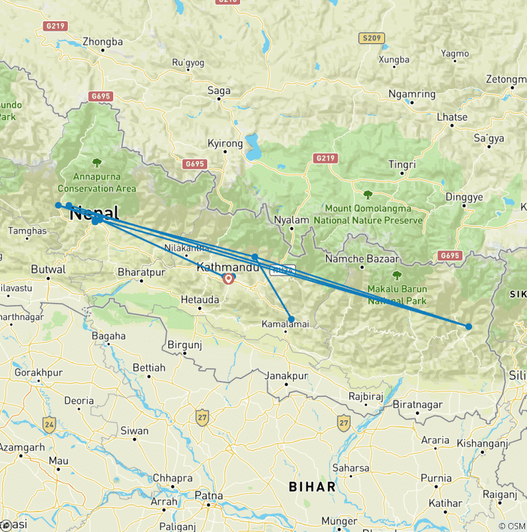Map of Eco Community-Cultural Trek - 14 Days