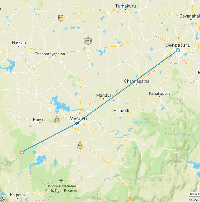 Map of Royal Retreat and Jungle Safari: Bangalore to Mysore & Nagarhole Expedition