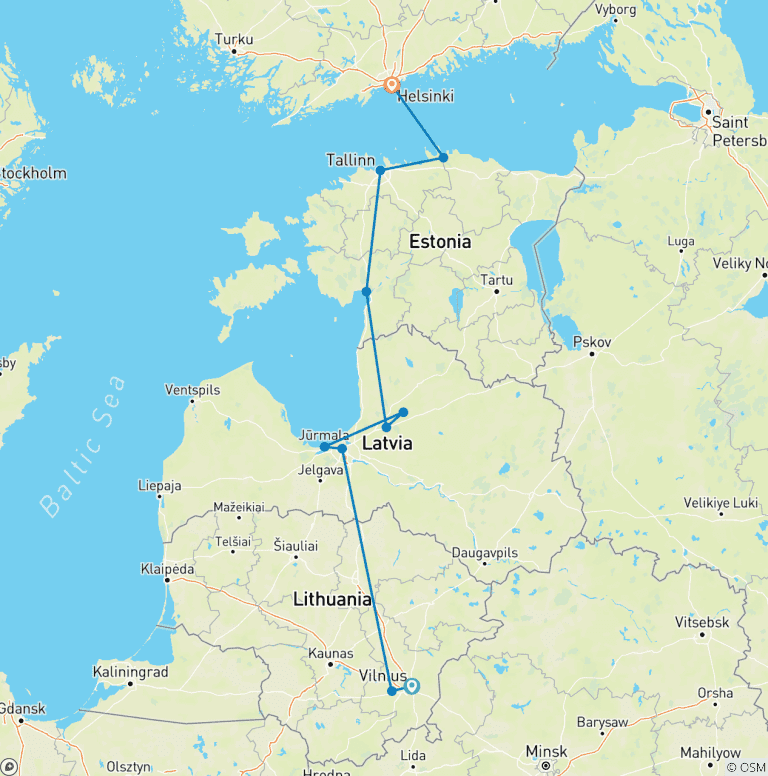 Map of Capitals Journey of Lithuania, Latvia, Estonia & Finland - 10 Days