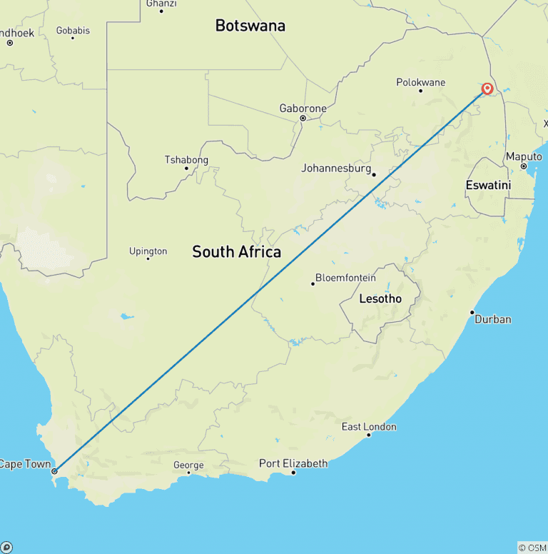 Map of 7-Days: Cape Town City and Kruger Park Safari.
