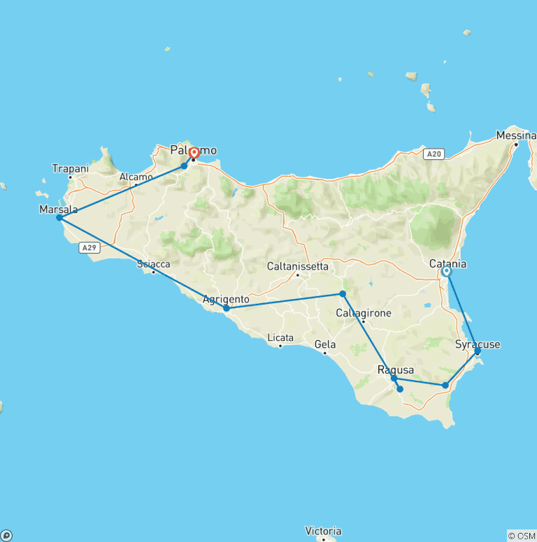 Map of Sicilian Secrets - Tour of Sicily 6 days