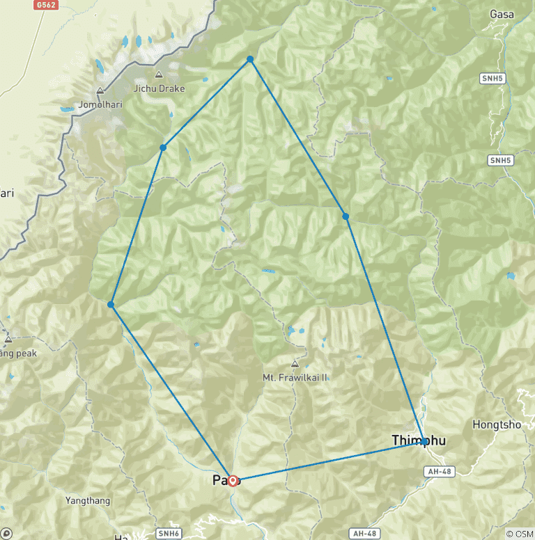 Map of Bhutan Jomolhari Trek From Paro To Thimphu Via Lingzhi