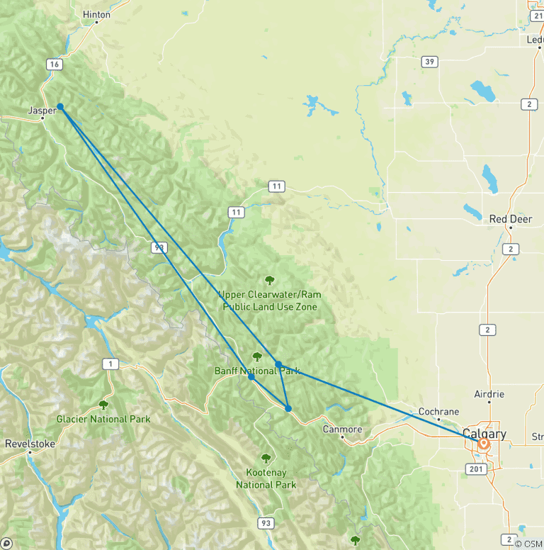 Map of CANADA – Highlights of Banff Jasper and Rockies