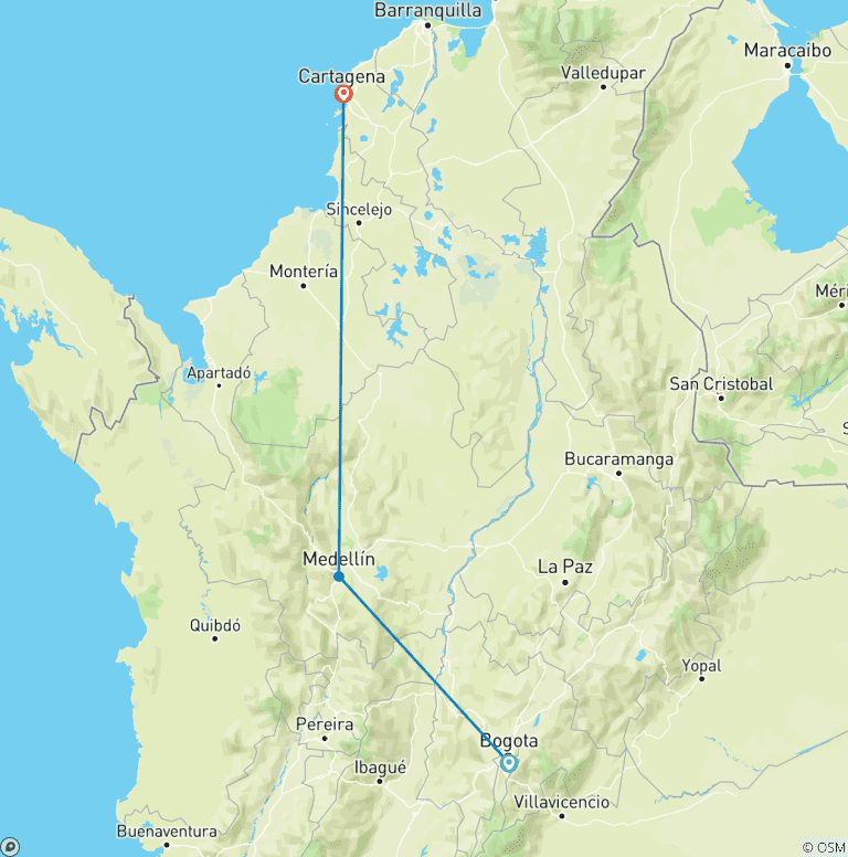 Map of Private Service I Best-Selling Journey: One Week in Bogotá, Medellín & Cartagena — Domestic Flights Included