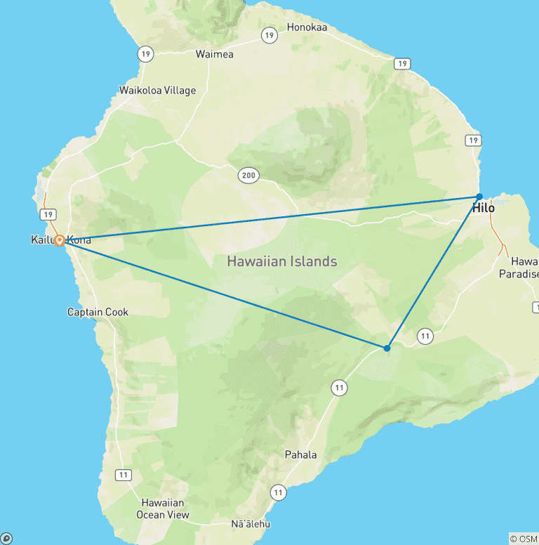 Map of USA – Hawaii Big Island Volcanoes & Beaches
