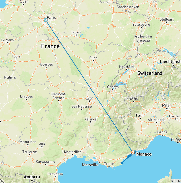 Map of Paris & the French Riviera