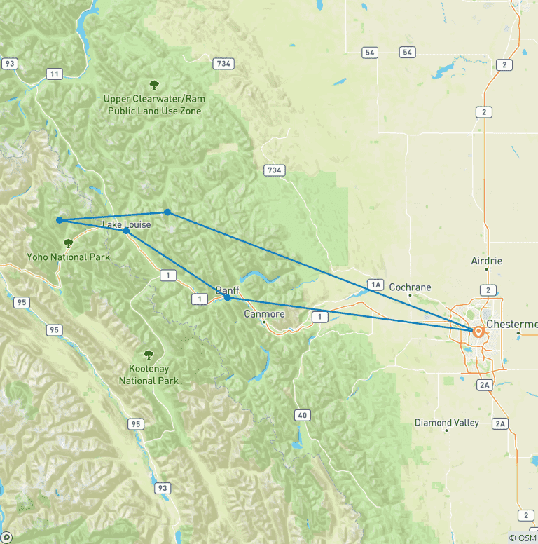 Map of Rockies Winter Fun 4-Day Tour