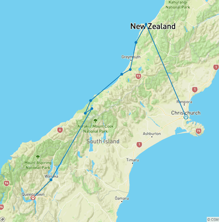 Map of New Zealand West Coast Adventure
