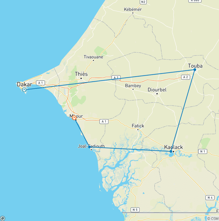 Map of Authentic Cultural Experience of Senegal, 6 Days